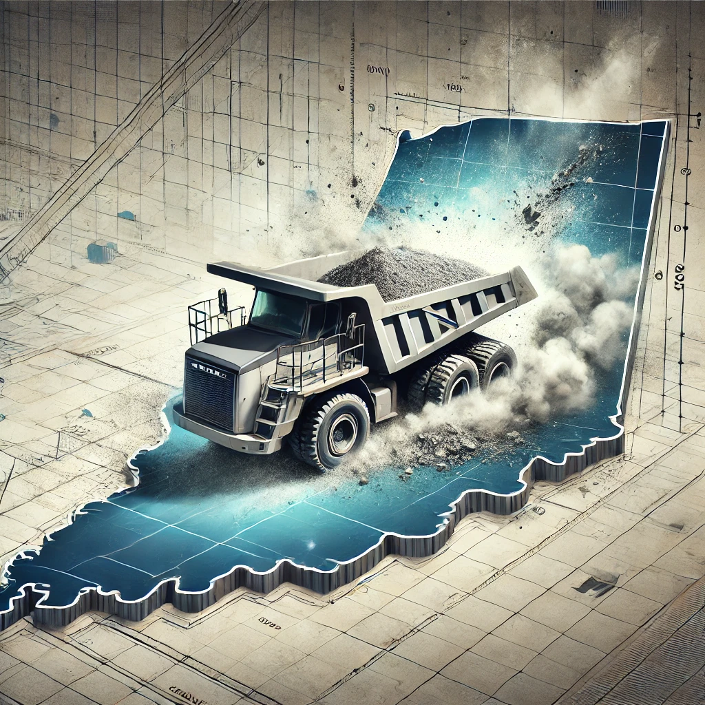 Map of Indiana with dump truck illustration